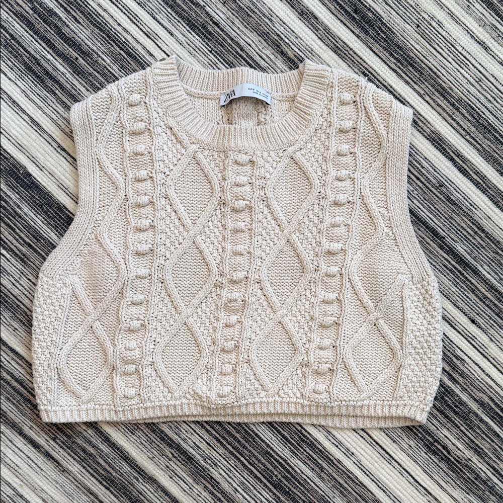 Zara Beige Cable Knit Sweater Vest